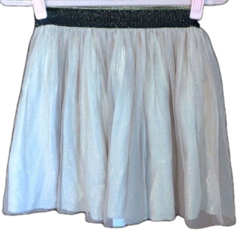 Decree‎ Metallic Shimmer Tulle Mini Skirt Pink Gold Glitter Elastic Waist Small